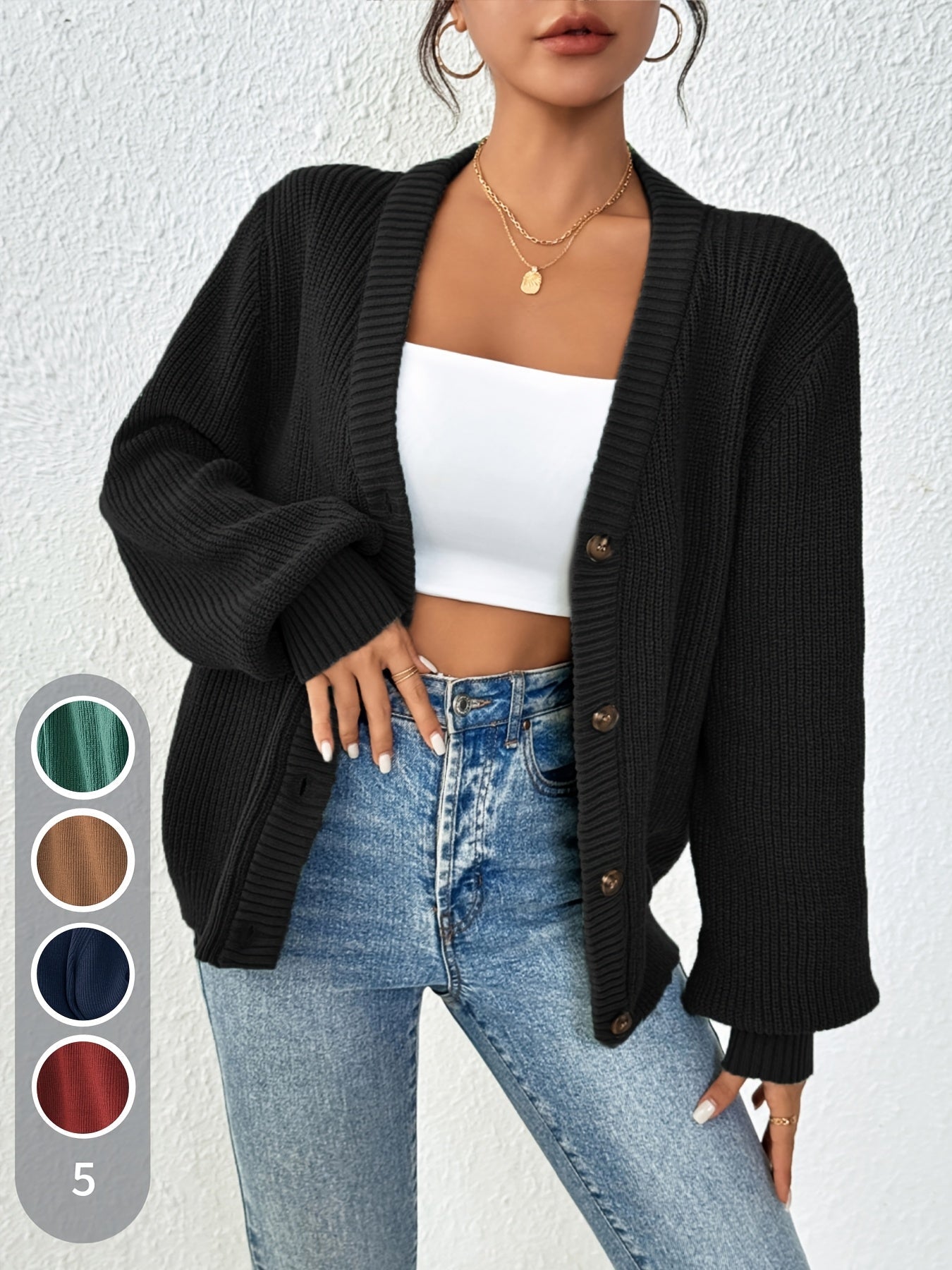 Self-designed Elegant Women's Solid Color Front-button Cardigan Sweater Coat for Spring and Autumn   OAXG 