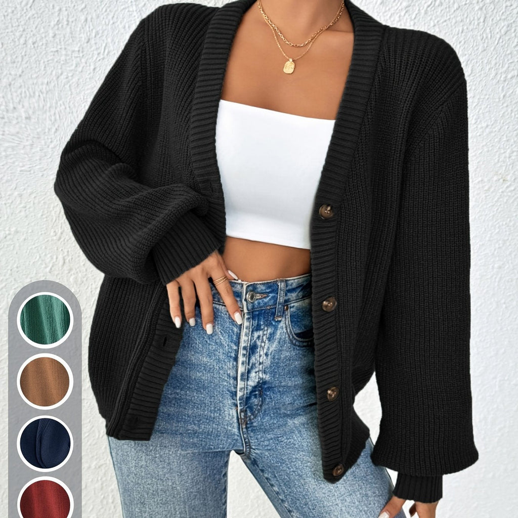 Self-designed Elegant Women's Solid Color Front-button Cardigan Sweater Coat for Spring and Autumn   OAXG 