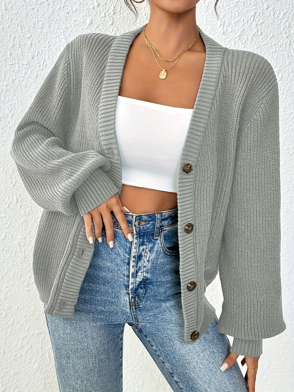Self-designed Elegant Women's Solid Color Front-button Cardigan Sweater Coat for Spring and Autumn   OAXG 