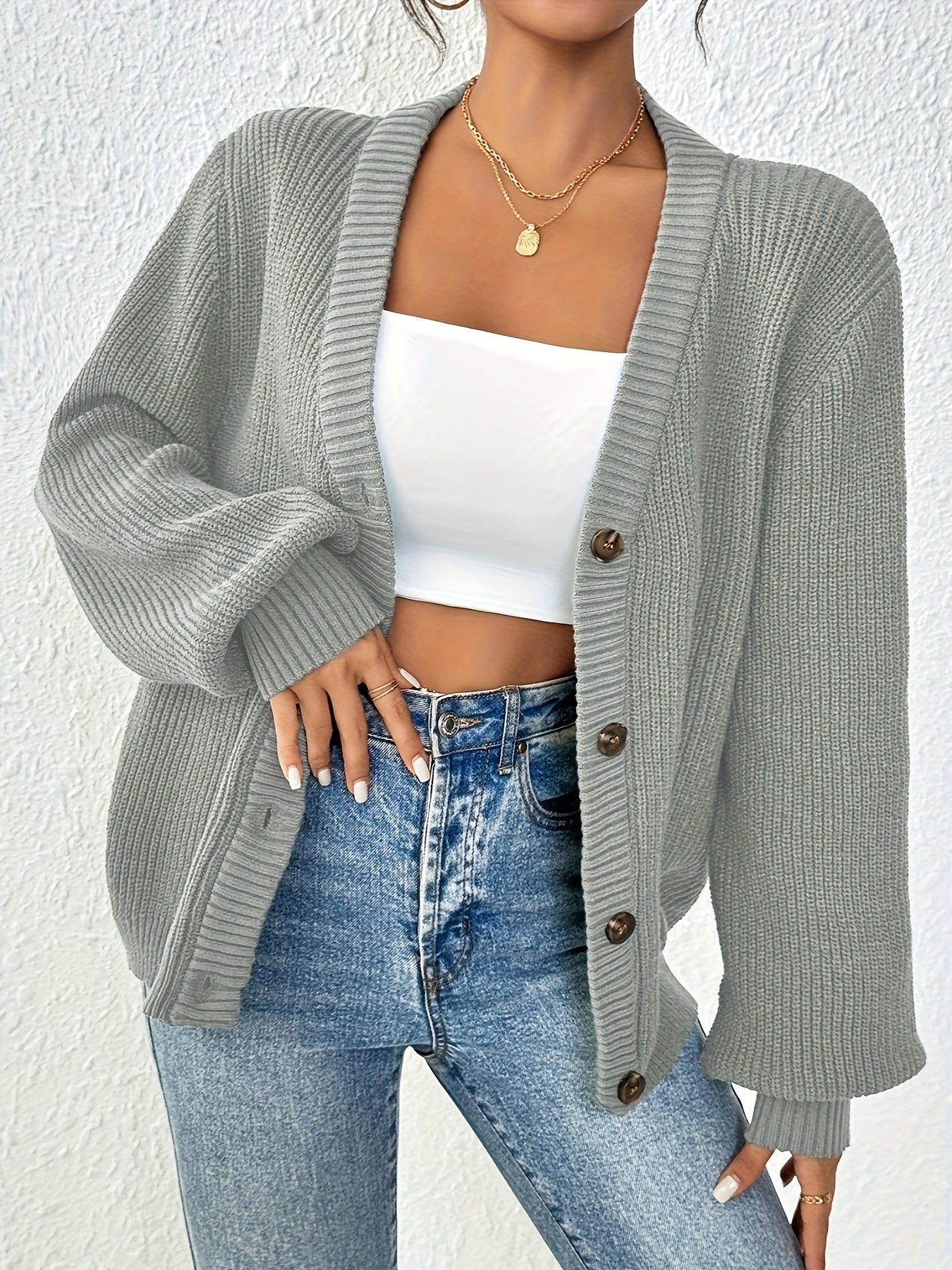 Self-designed Elegant Women's Solid Color Front-button Cardigan Sweater Coat for Spring and Autumn   OAXG 