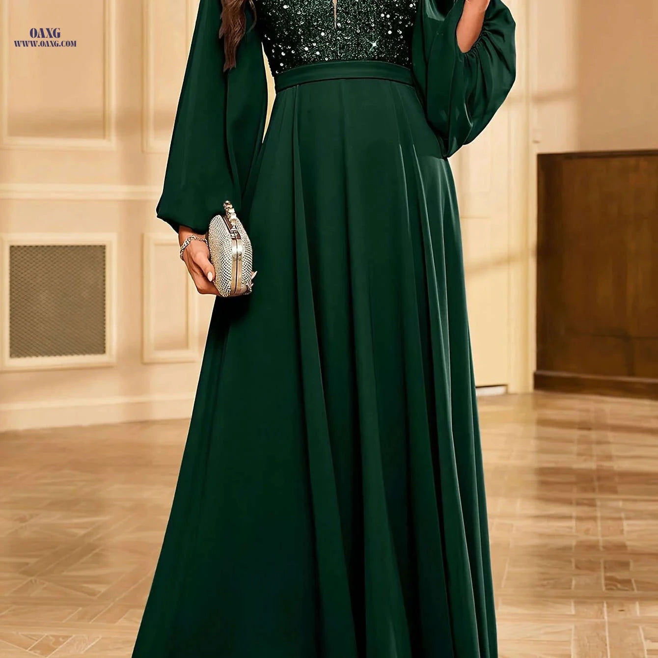 Sequin Patchwork Dress - Stylish V-Neck Fitted Design for Adults   OAXG 