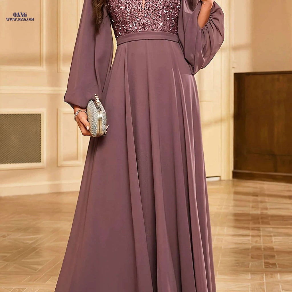 Sequin Patchwork Dress - Stylish V-Neck Fitted Design for Adults   OAXG 
