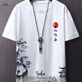 Serene Ink Wash Landscape Tee - Casual Men's Summer Wear   OAXG 
