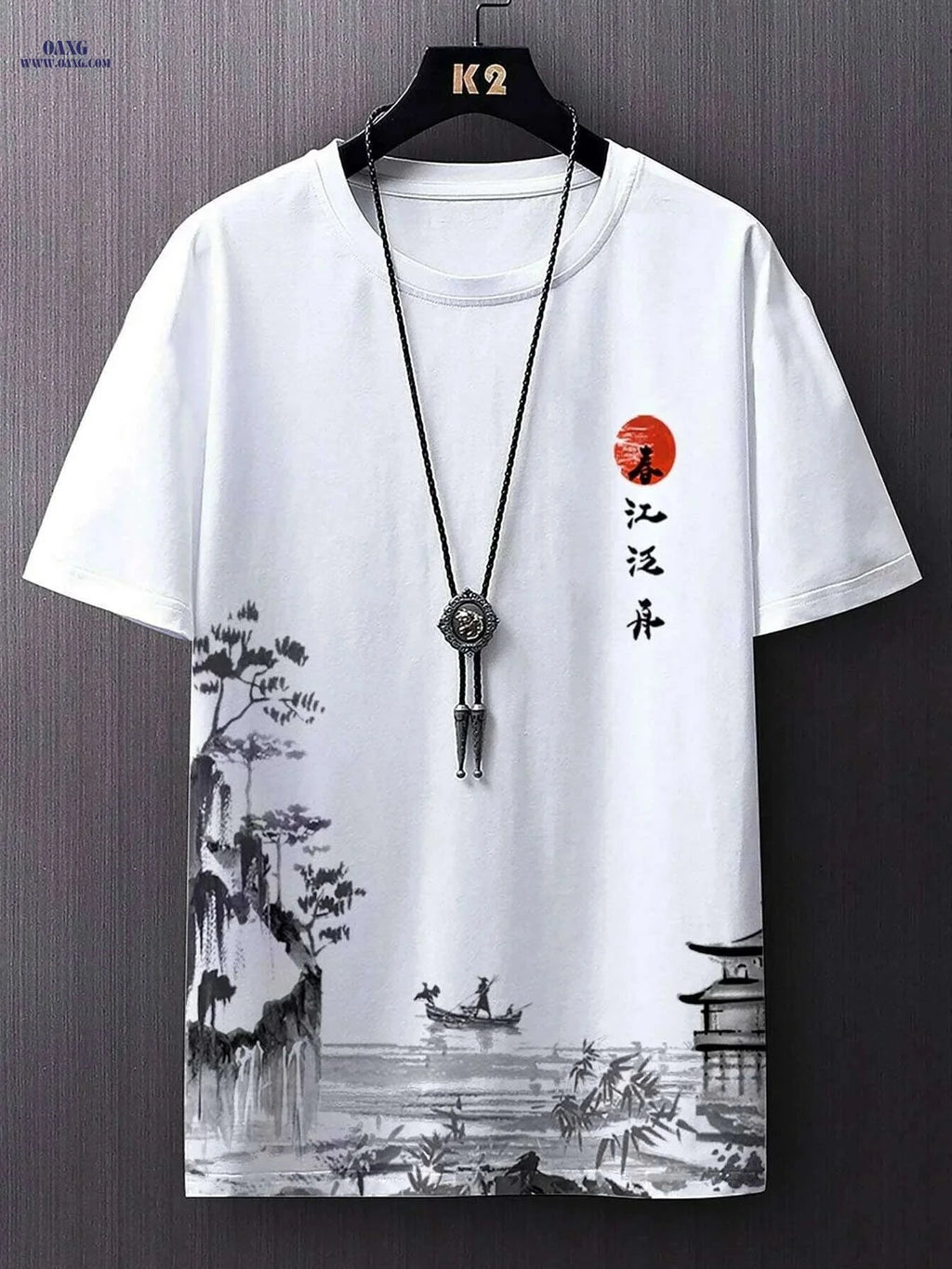 Serene Ink Wash Landscape Tee - Casual Men's Summer Wear   OAXG Mixed Color / S