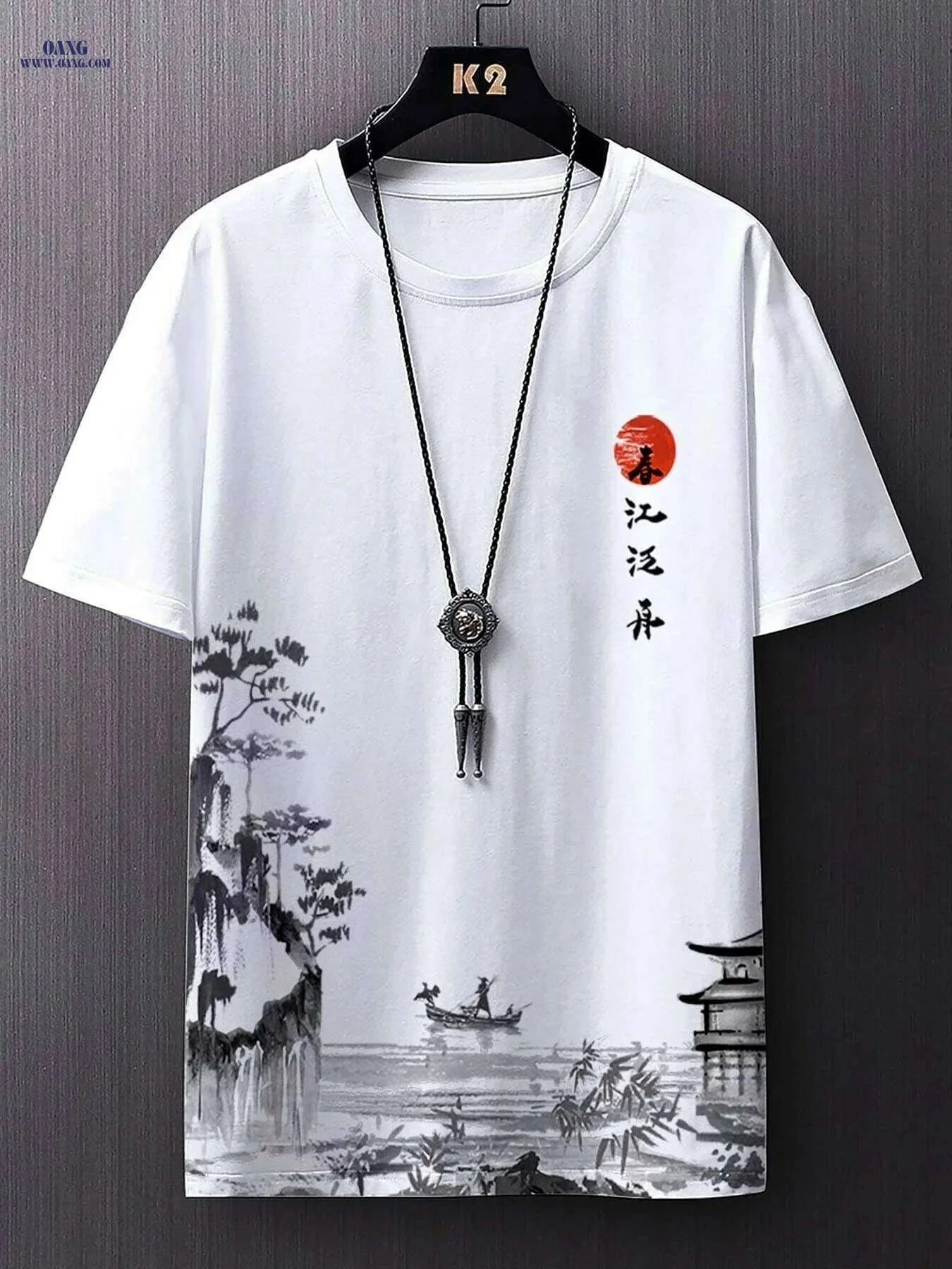 Serene Ink Wash Landscape Tee - Casual Men's Summer Wear   OAXG Mixed Color / S