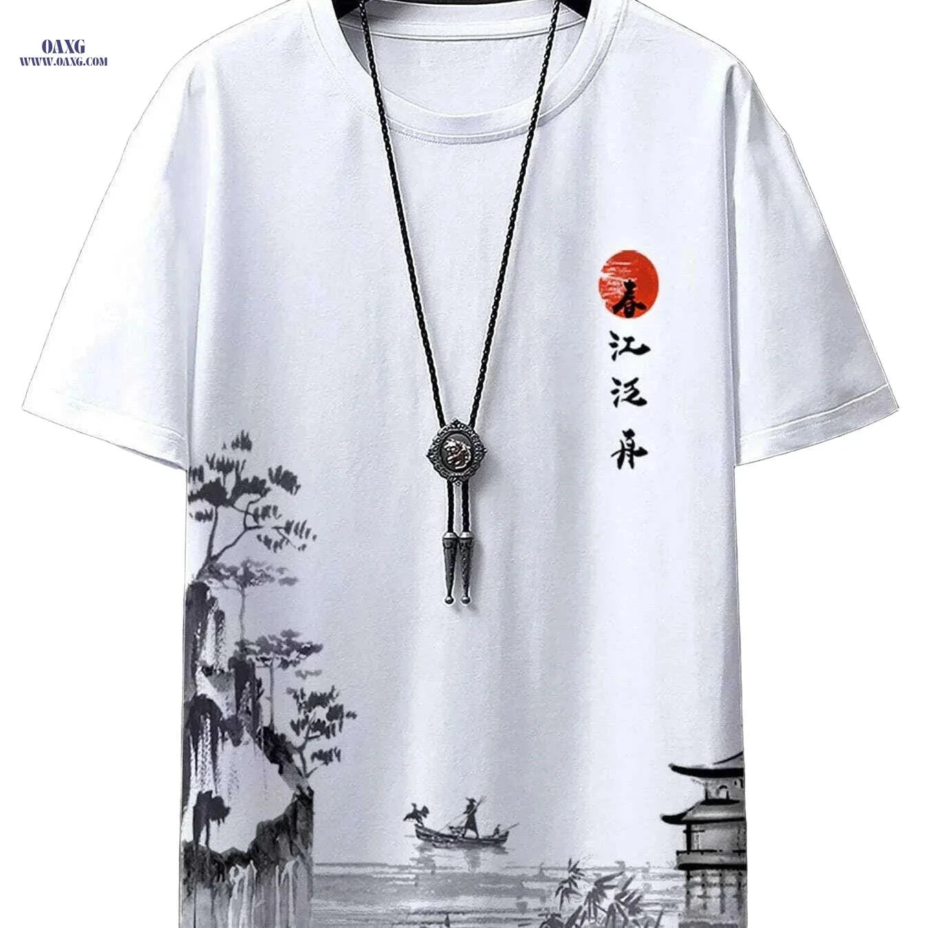 Serene Men's Graphic Tee - Ink Wash Landscape Print for Casual Wear   OAXG Mixed Color / S