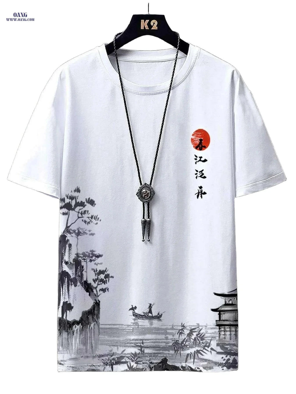 Serene Men's Graphic Tee - Ink Wash Landscape Print for Casual Wear   OAXG Mixed Color / S