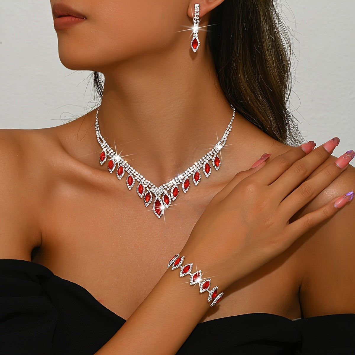 Set de Bijoux de Mariée Élégant - Collier, Boucles et Bracelet en Cuivre   OAXG Black- / 1463600