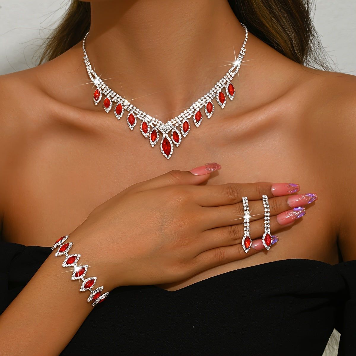 Set de Bijoux de Mariée Élégant - Collier, Boucles et Bracelet en Cuivre   OAXG Black- / 1463600