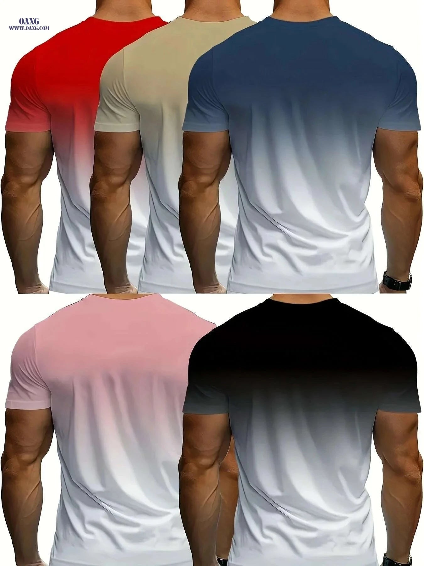 Set of 5 Men's Casual T-Shirts - Black, White, Red, Pink, Beige   OAXG 