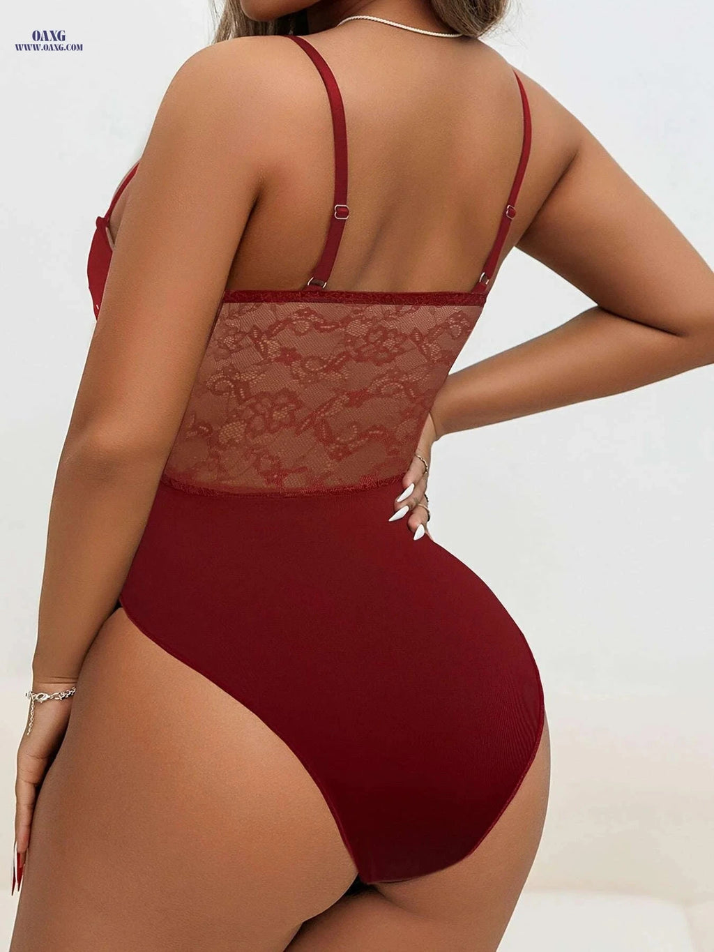Sexy Black Lace Corset Bodysuit - V-Neck, Elegant Form-Fitting Design   OAXG 