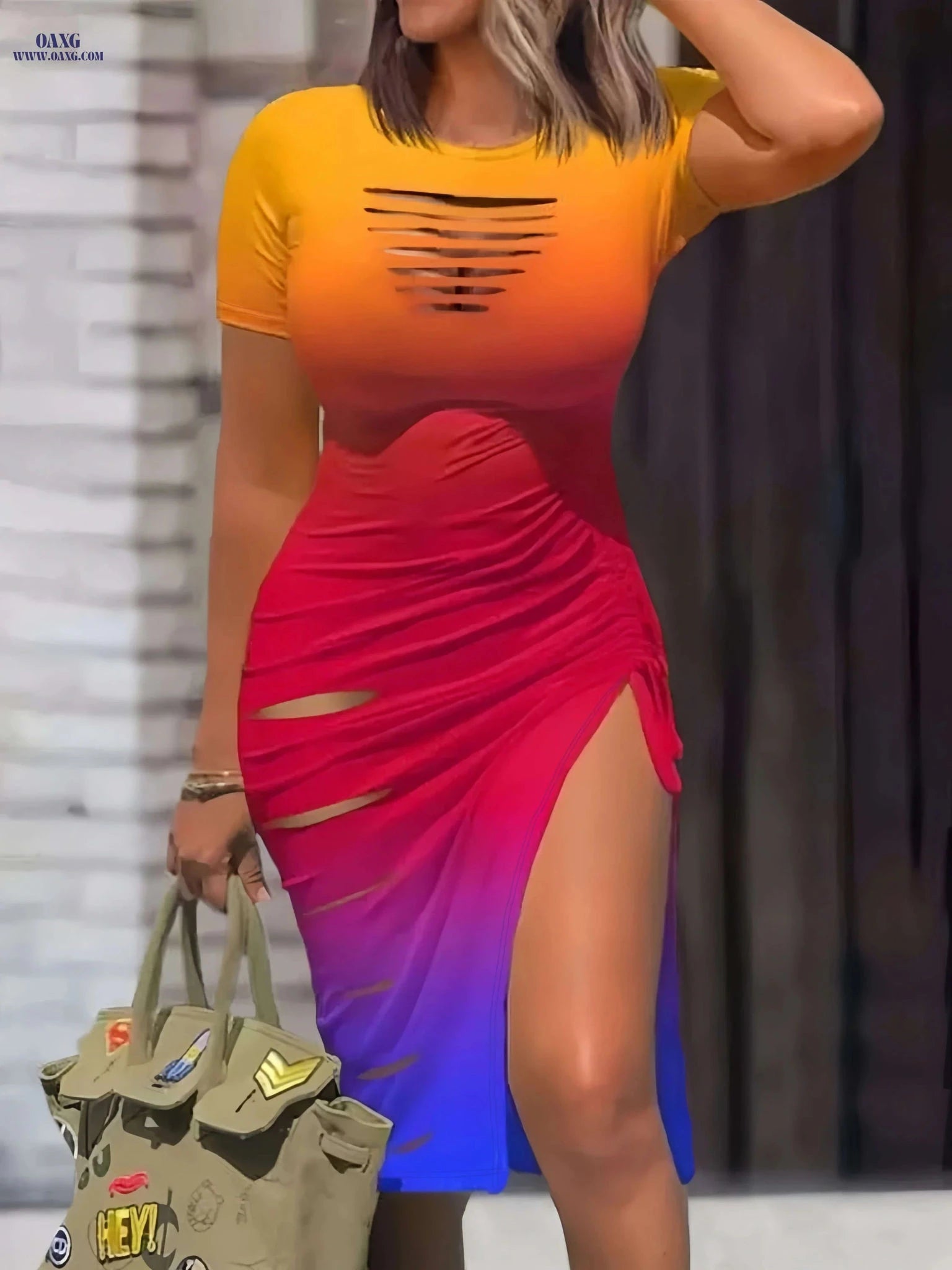 Sexy Bodycon Drawstring Dress - Short Sleeve Summer Style   OAXG 
