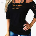 Sexy Cold Shoulder T-shirt - Half Sleeve Solid Women's Top   OAXG Black / S