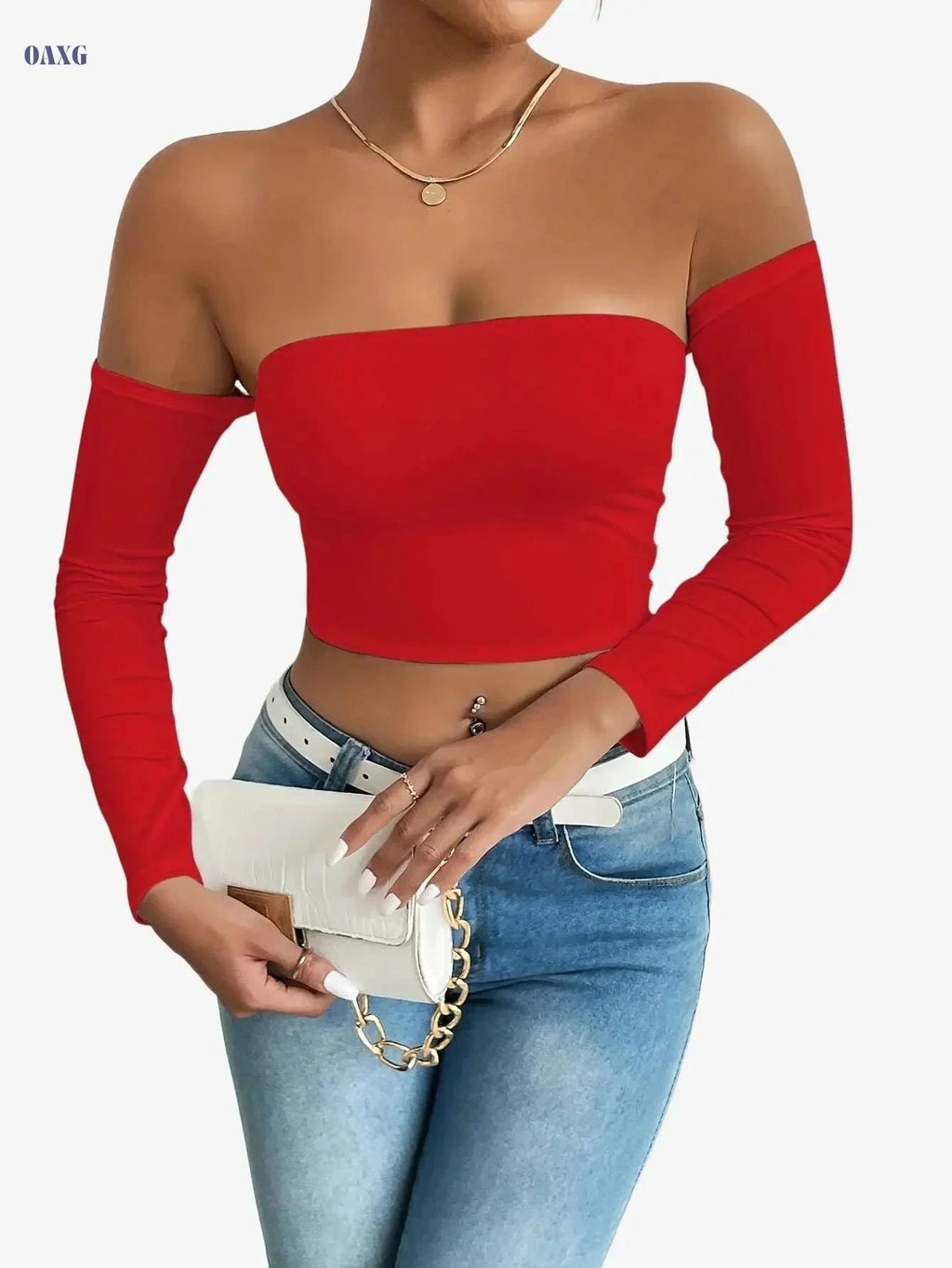 Sexy Corset Long-Sleeve Tank Top - High Stretch & Off-The-Shoulder   OAXG 