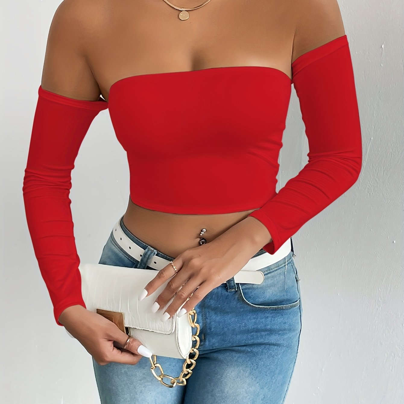 Sexy Corset Long-Sleeve Tank Top - High Stretch & Off-The-Shoulder   OAXG 