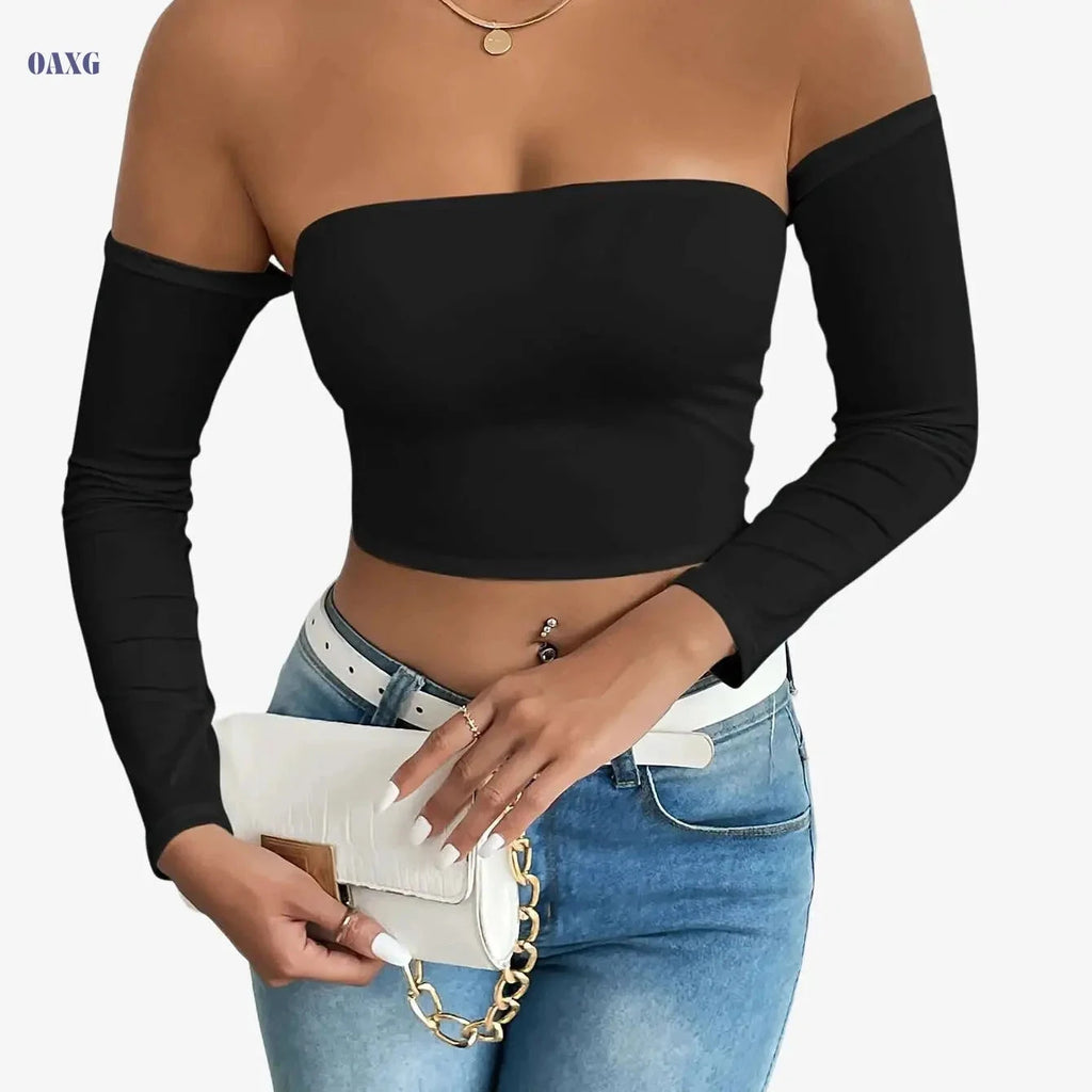 Sexy Corset Long-Sleeve Tank Top - High Stretch & Off-The-Shoulder   OAXG 