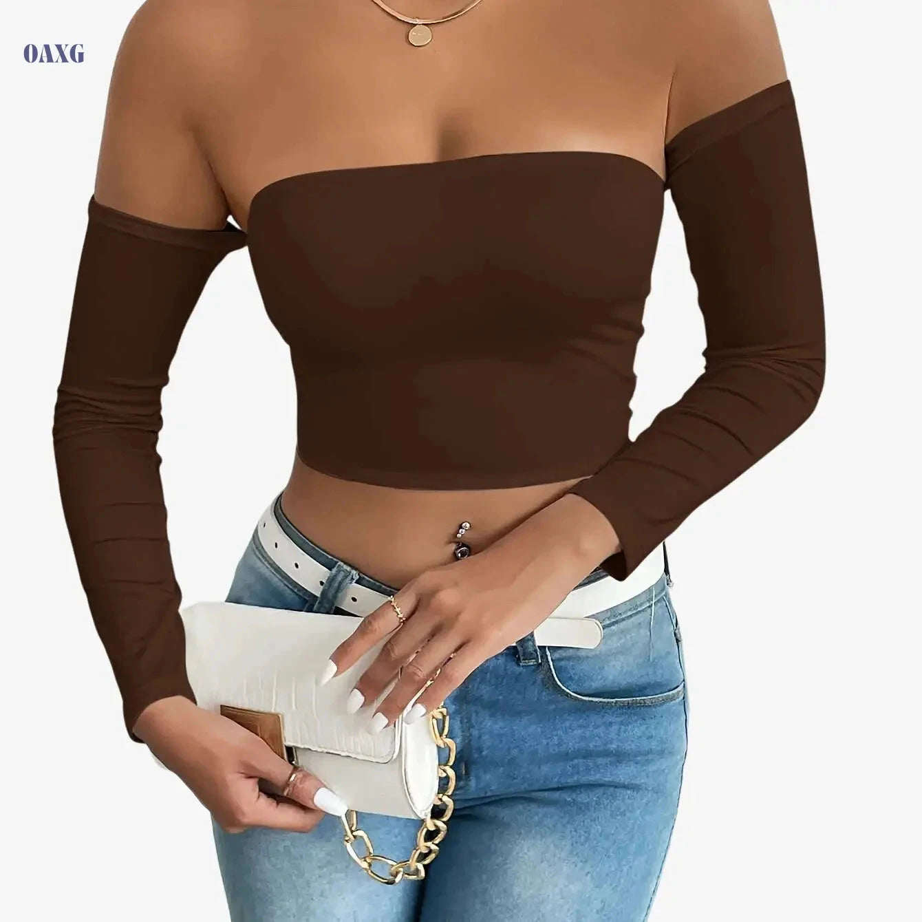 Sexy Corset Long-Sleeve Tank Top - High Stretch & Off-The-Shoulder   OAXG 