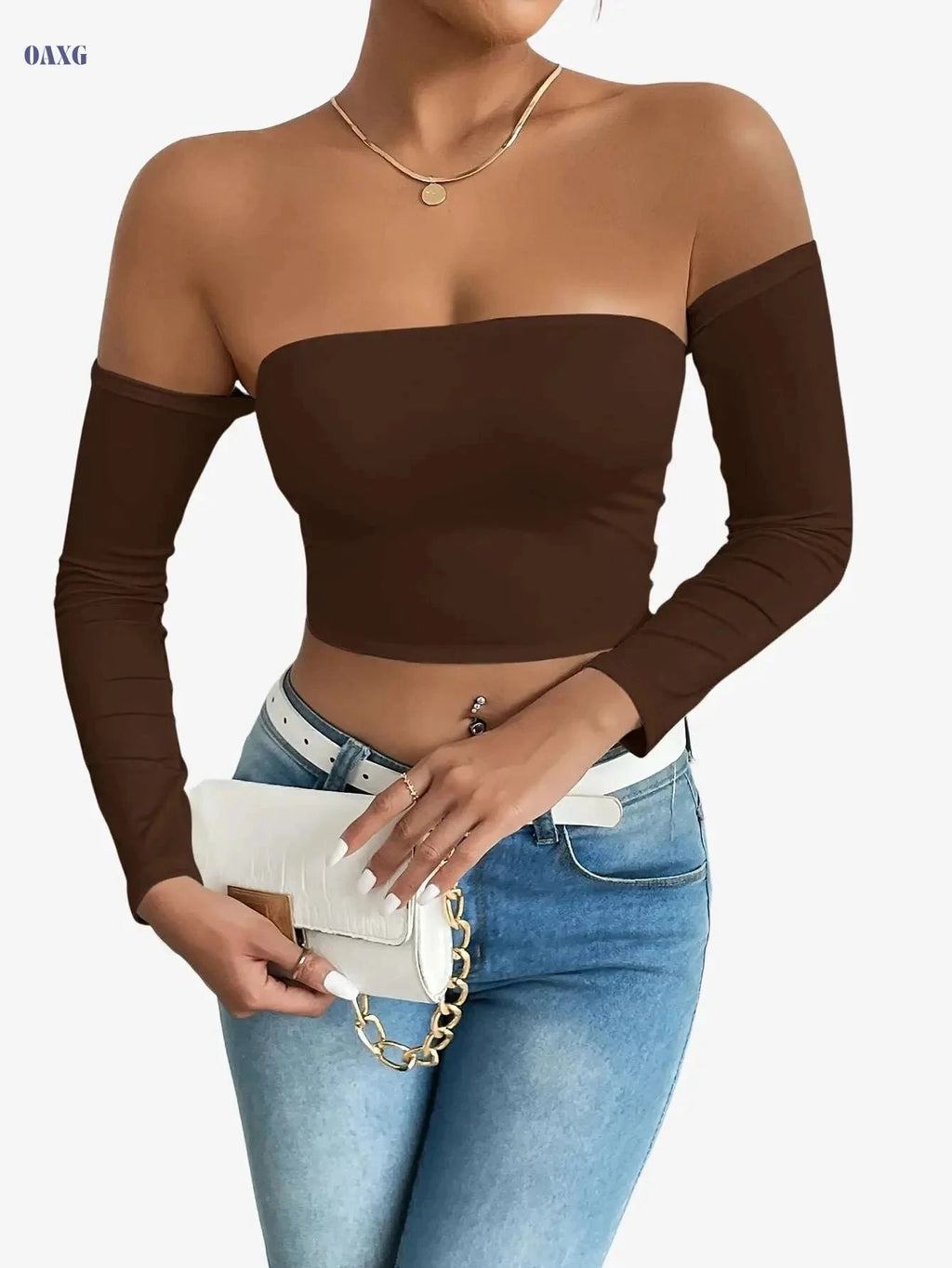 Sexy Corset Long-Sleeve Tank Top - High Stretch & Off-The-Shoulder   OAXG 