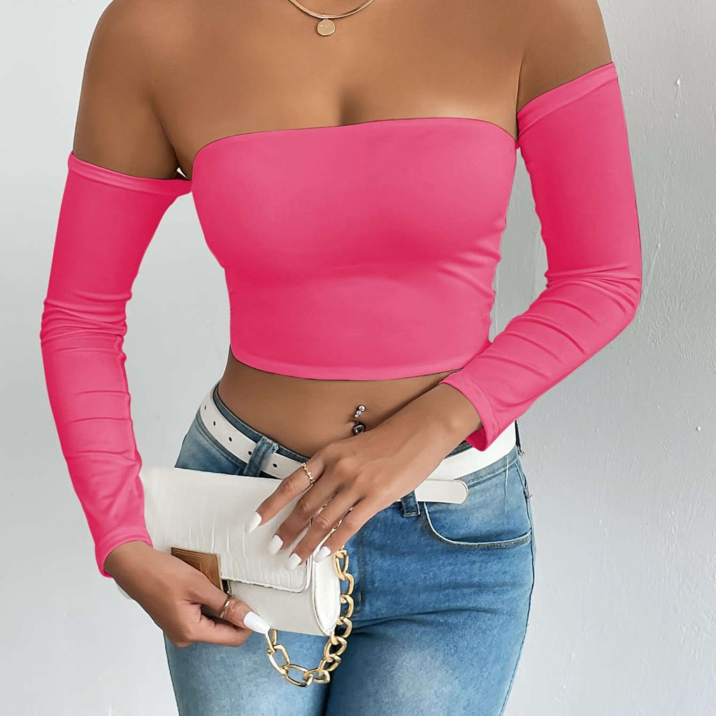 Sexy Corset Long-Sleeve Tank Top - High Stretch & Off-The-Shoulder   OAXG 