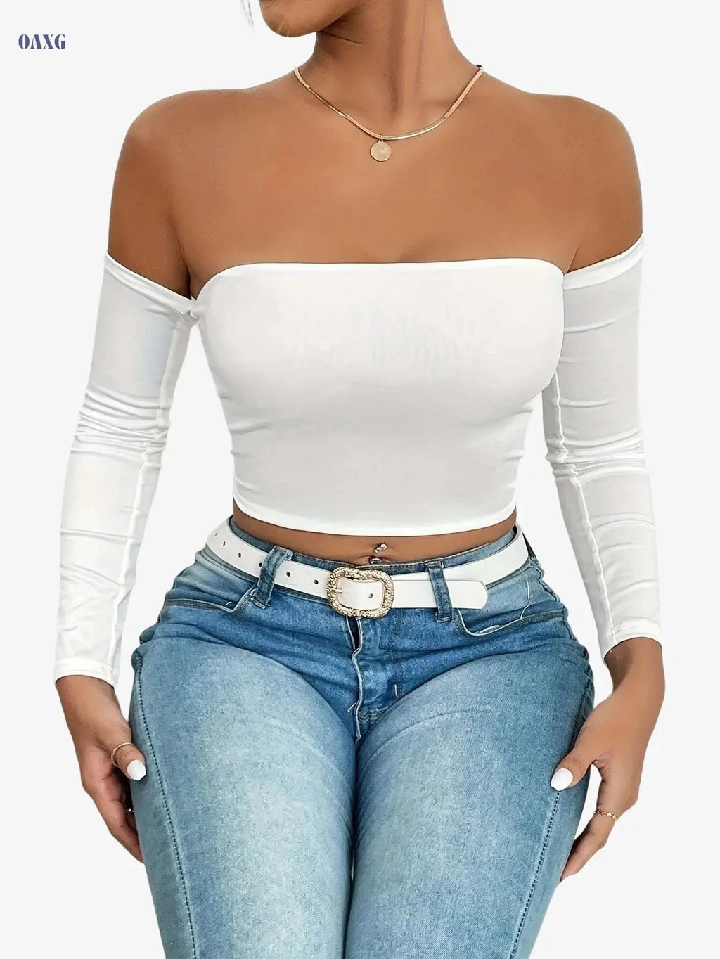 Sexy Corset Long-Sleeve Tank Top - High Stretch & Off-The-Shoulder   OAXG Black / XS