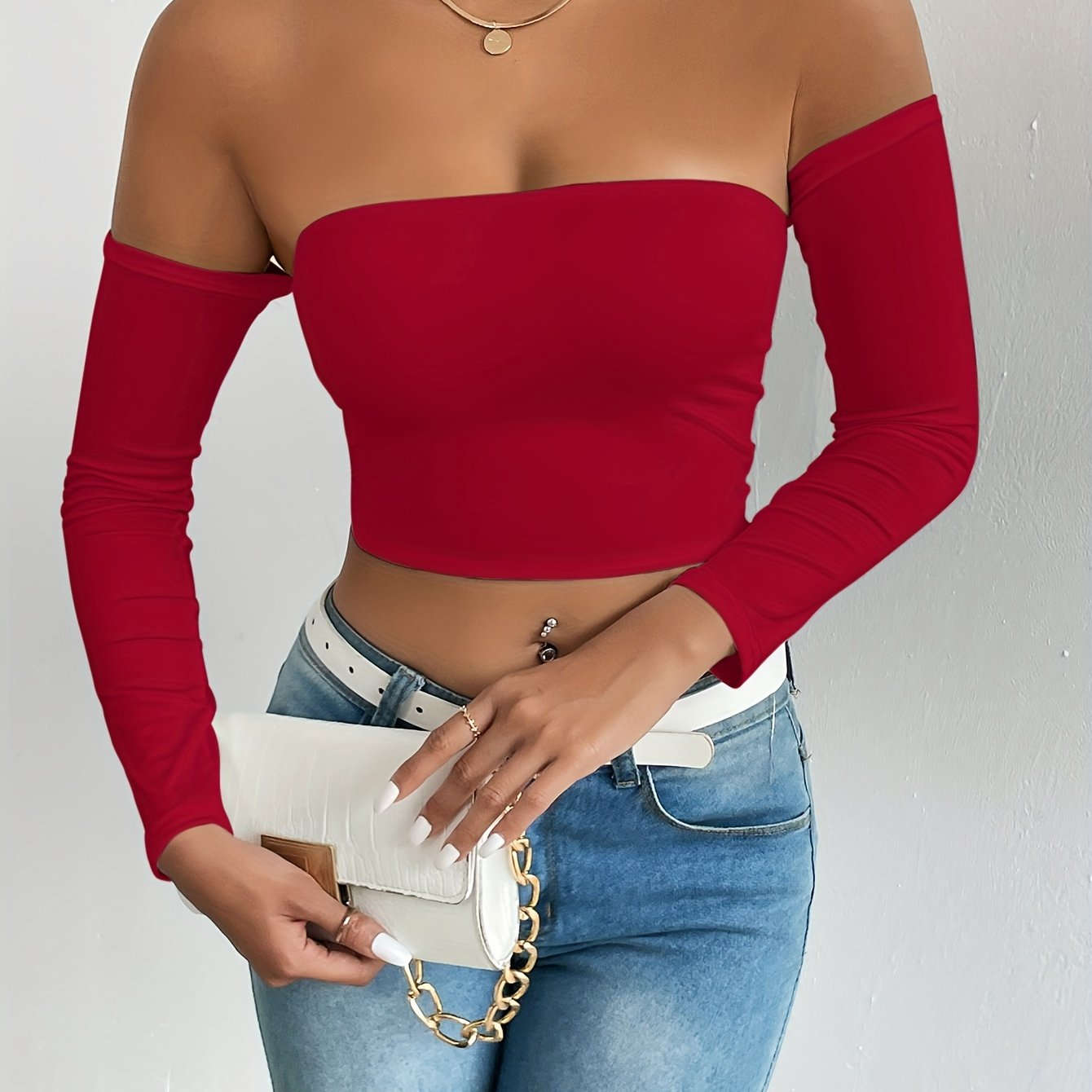 Sexy Corset Long-Sleeve Tank Top - High Stretch & Off-The-Shoulder   OAXG Black / XS