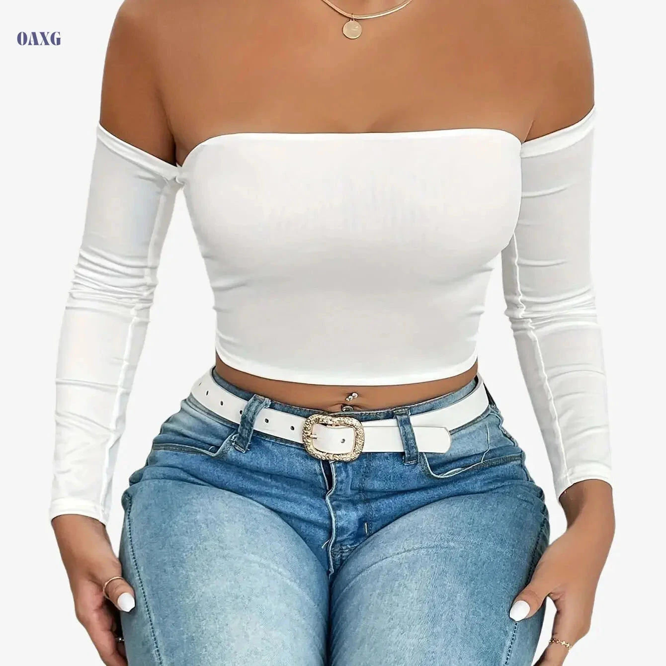 Sexy Corset Long-Sleeve Tank Top - High Stretch & Off-The-Shoulder   OAXG Black / XS