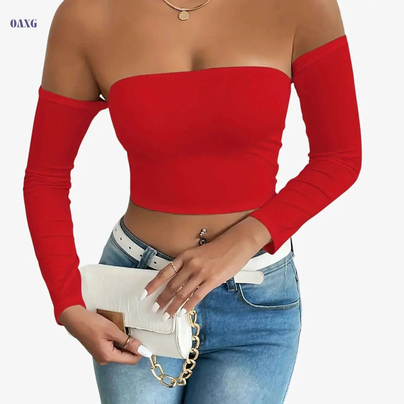 Sexy Corset Long-Sleeve Tank Top - High Stretch & Off-The-Shoulder   OAXG Black / XS
