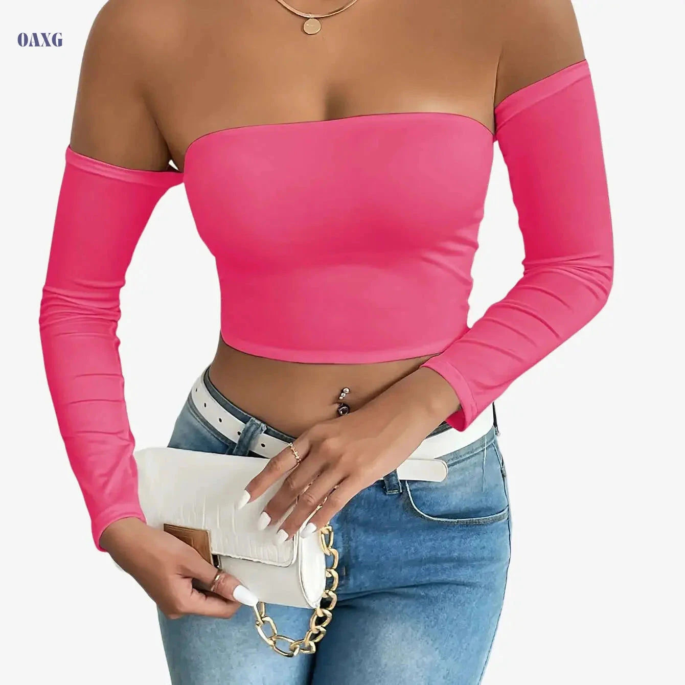 Sexy Corset Long-Sleeve Tank Top - High Stretch & Off-The-Shoulder   OAXG Black / XS