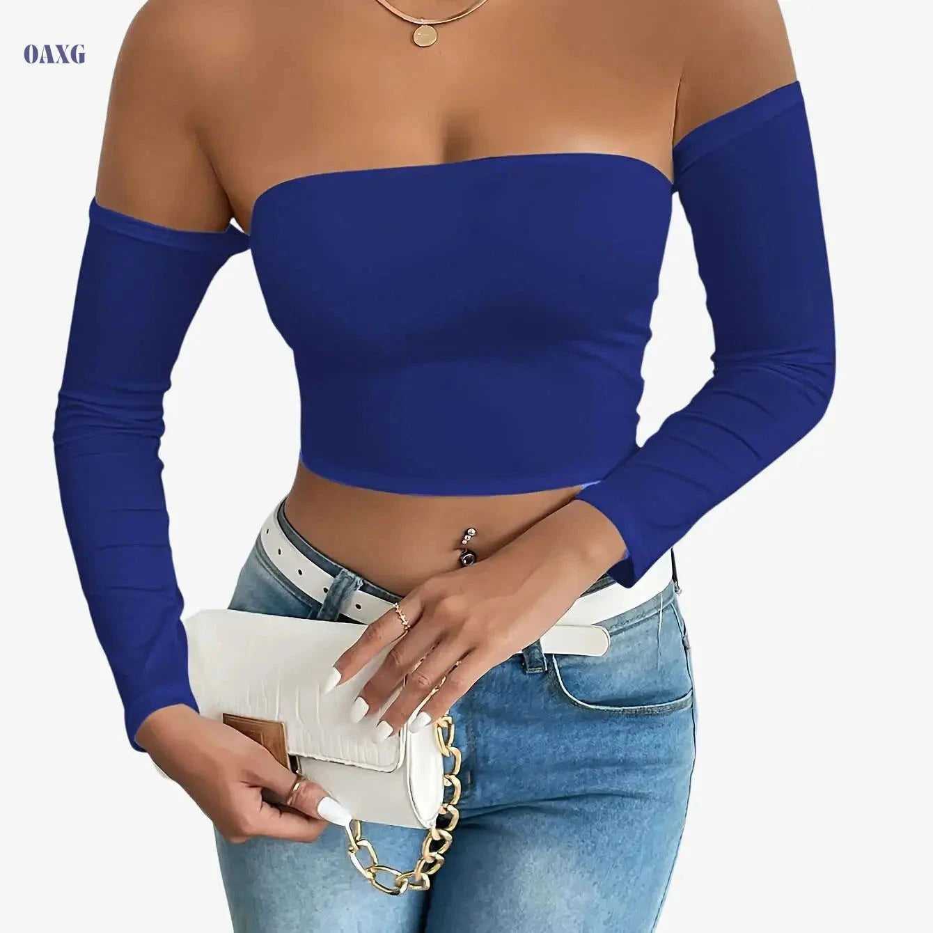 Sexy Corset Long-Sleeve Tank Top - High Stretch & Off-The-Shoulder   OAXG 