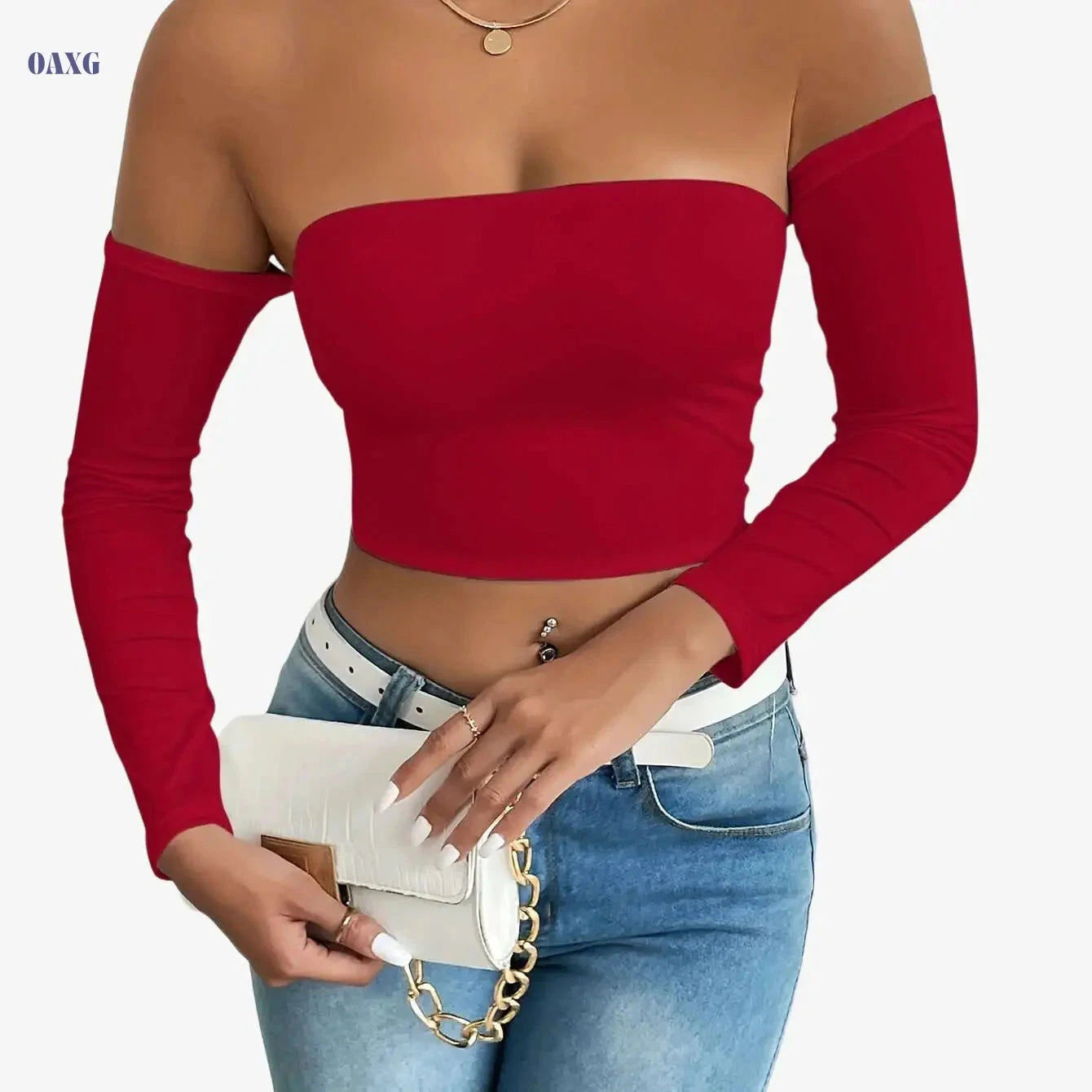 Sexy Corset Long-Sleeve Tank Top - High Stretch & Off-The-Shoulder   OAXG 
