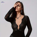Sexy Deep V Bodycon Jumpsuit for Women - Chic Long Sleeve Design   OAXG Black / S