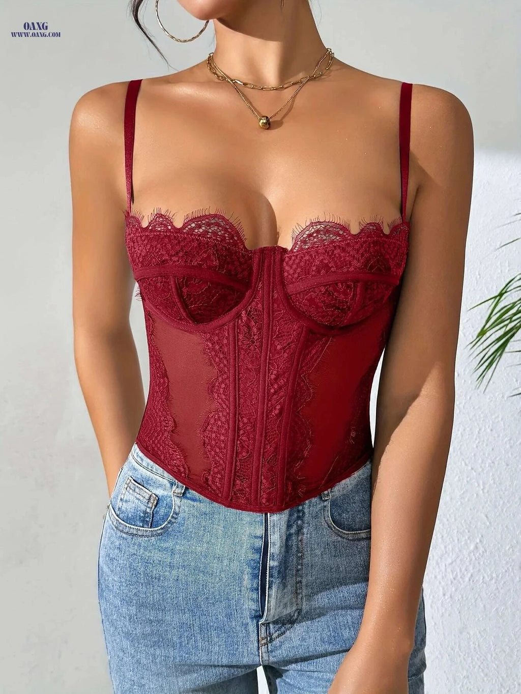 Sexy Fitted Corsets with Lace Trim - Elegant Body-Shaping Lingerie   OAXG 