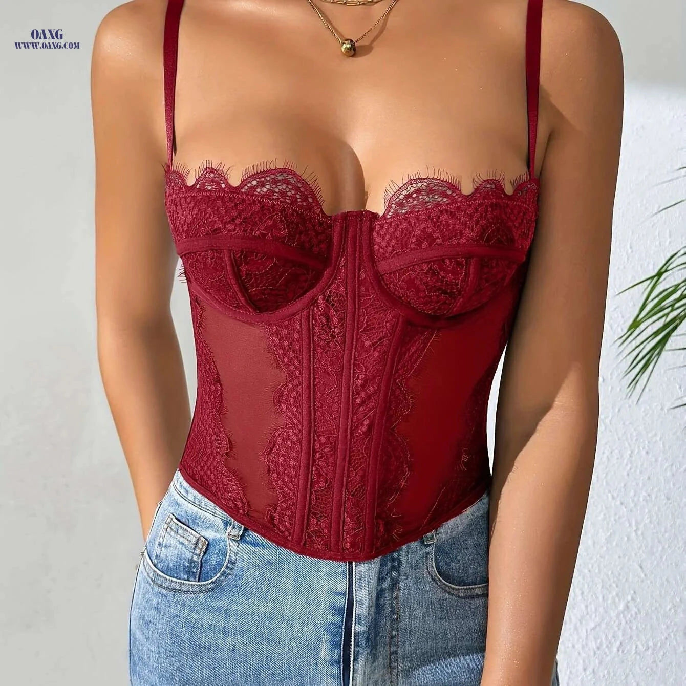 Sexy Fitted Corsets with Lace Trim - Elegant Body-Shaping Lingerie   OAXG 