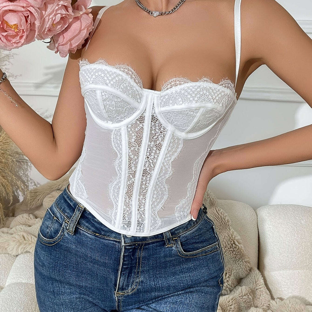 Sexy Fitted Corsets with Lace Trim - Elegant Body-Shaping Lingerie   OAXG 