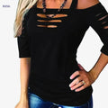 Sexy Half Sleeve Cut Out Cold Shoulder T-shirt - Solid Women's Top   OAXG Black / S