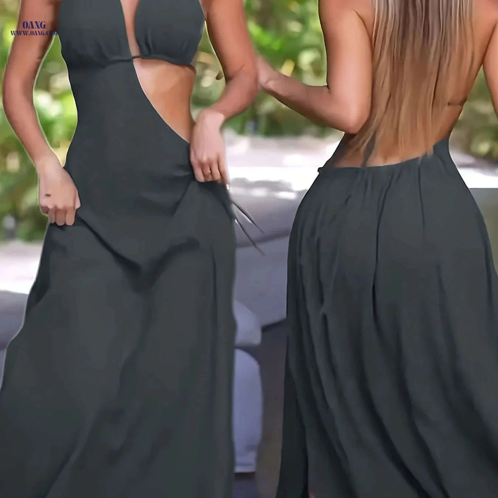 Sexy Halter Neck Backless Dress - Fit and Flare Style for Women   OAXG 