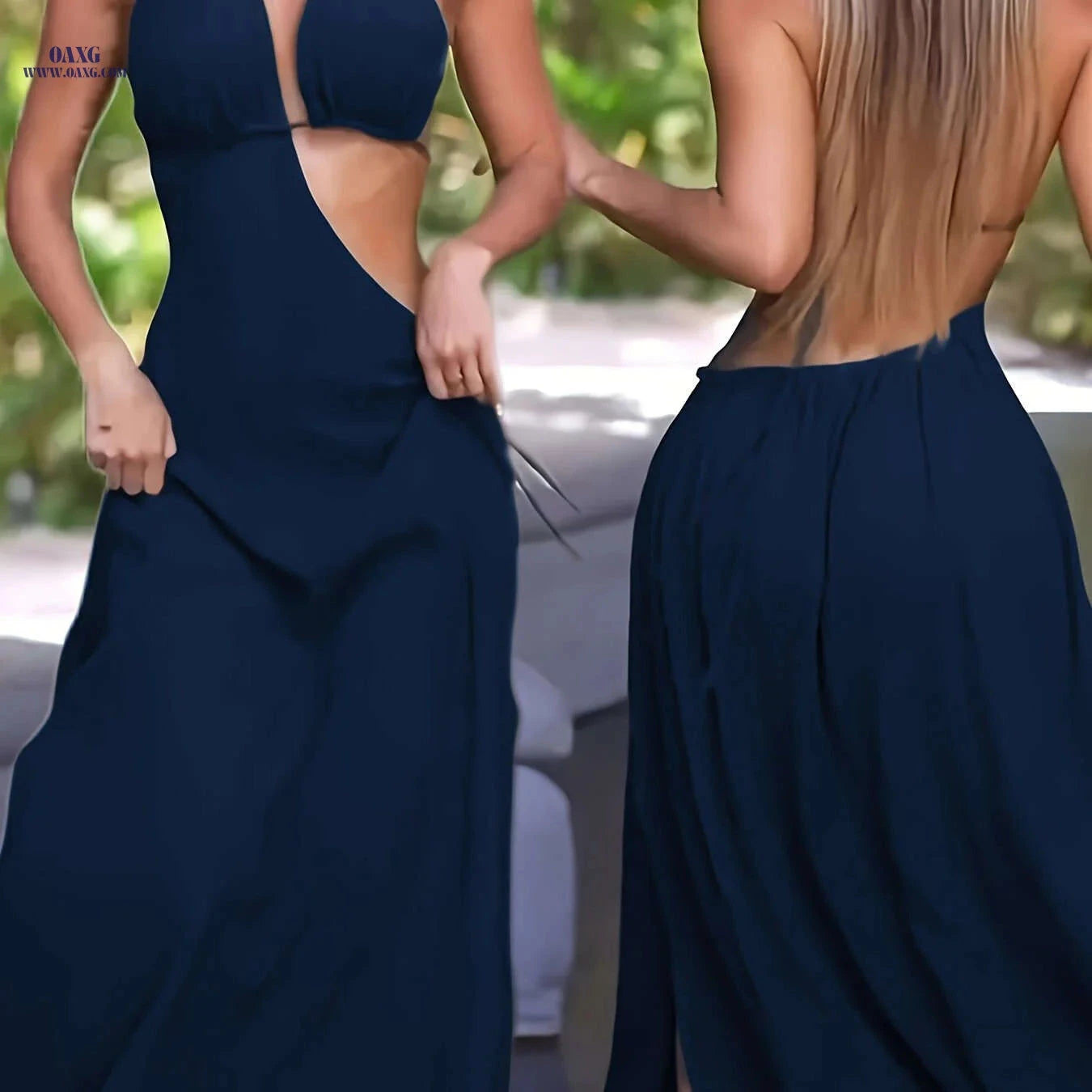 Sexy Halter Neck Backless Dress - Fit and Flare Style for Women   OAXG Slate Grey / XS
