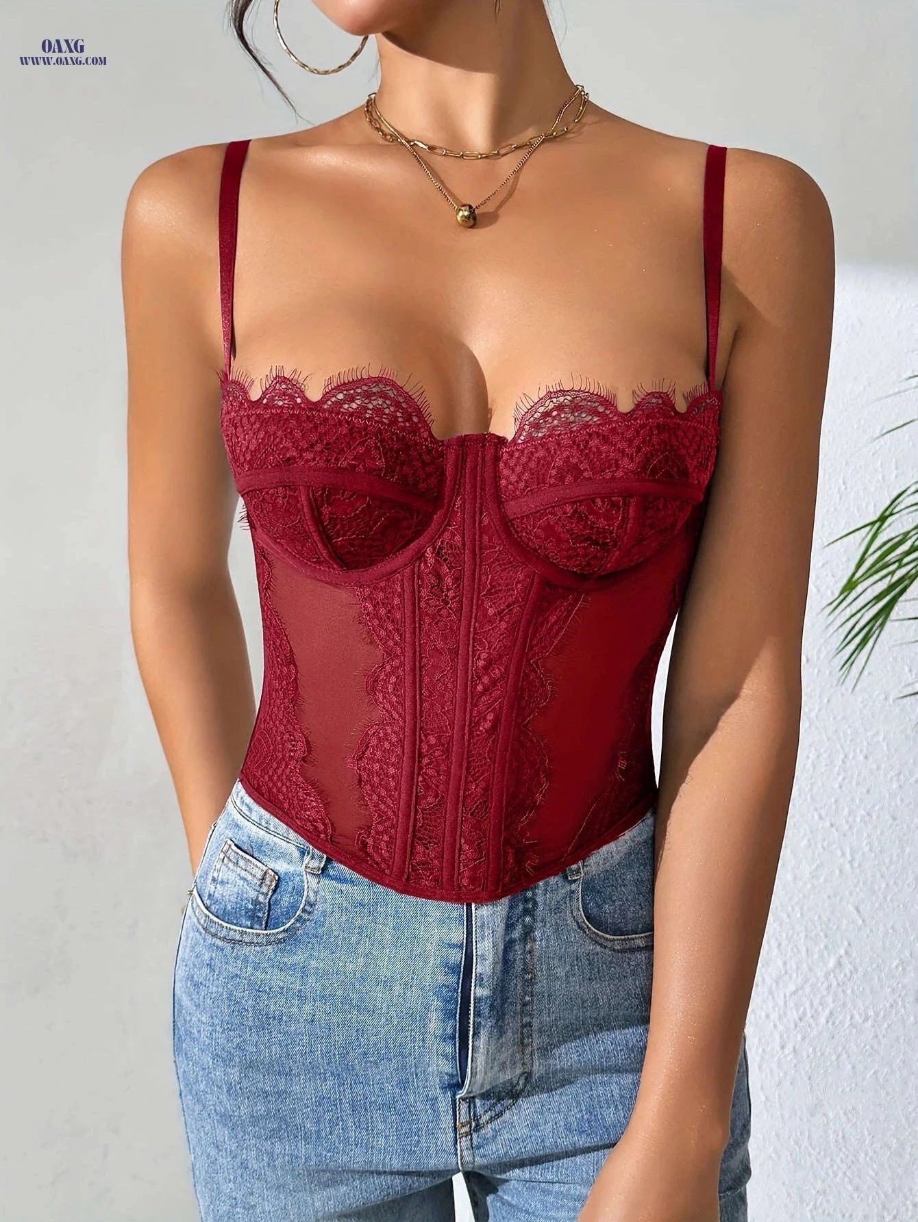 Sexy Lace Fitted Tank Top - V-Neck, Sleeveless, Chic Design   OAXG Black / XS