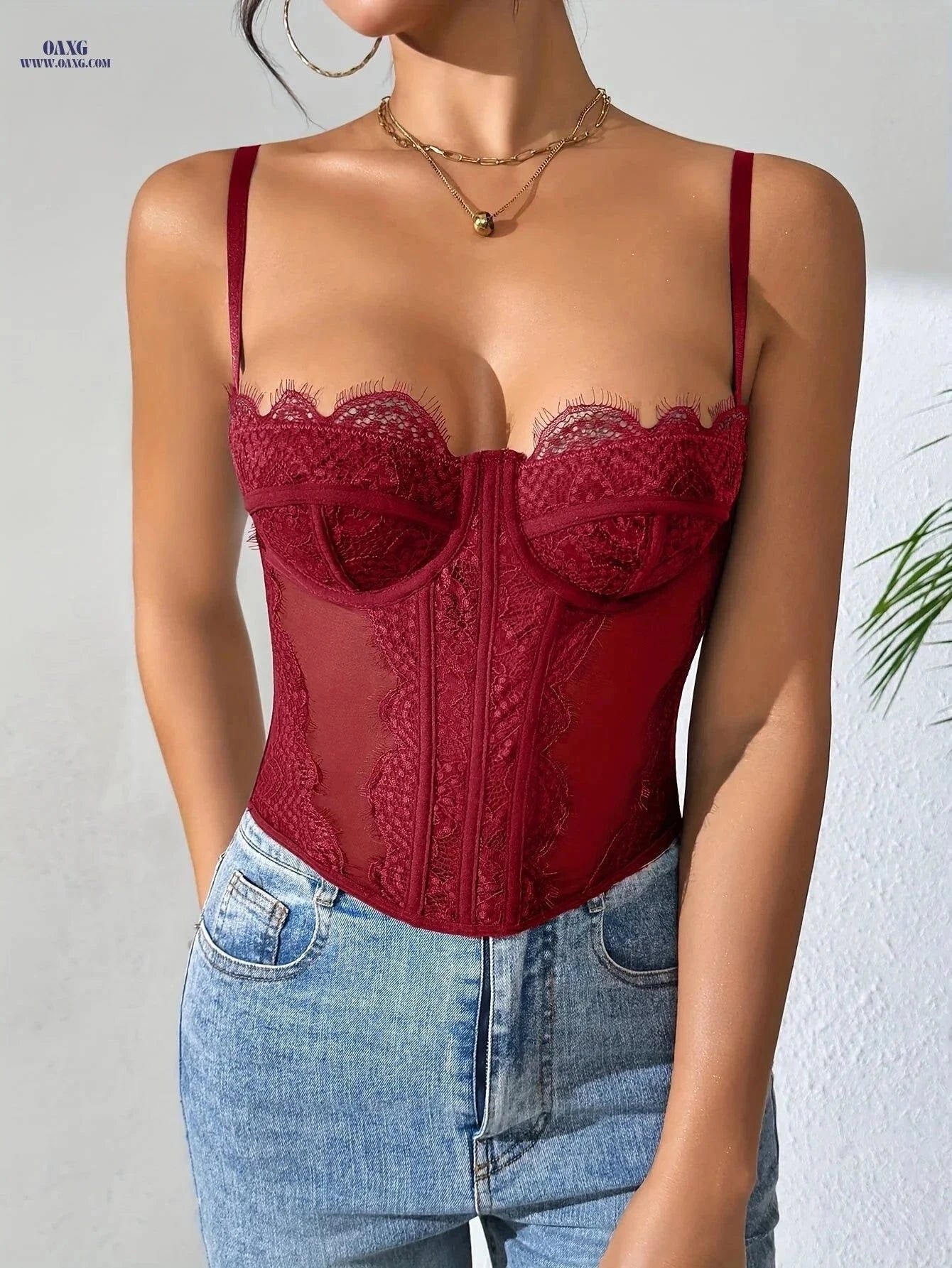 Sexy Lace Fitted Tank Top - V-Neck, Sleeveless, Solid Color   OAXG Black / XS