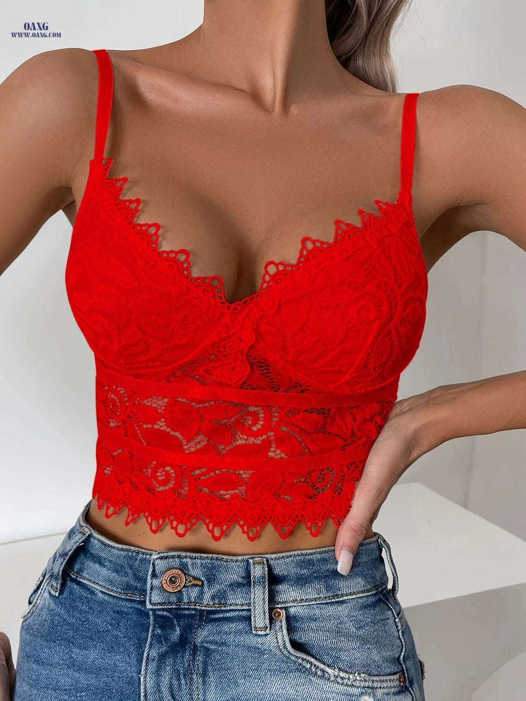 Sexy Lace Trim Camisole - Sheer V-Neck Women's Fashion Top   OAXG 