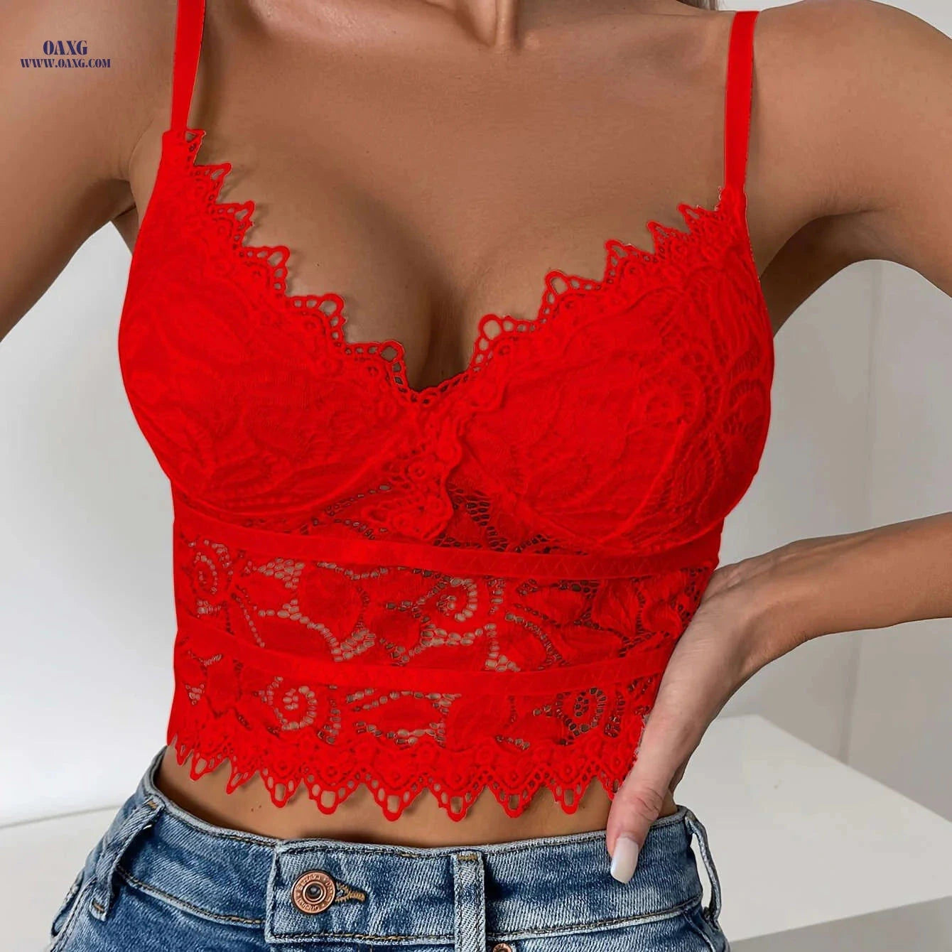 Sexy Lace Trim Camisole - Sheer V-Neck Women's Fashion Top   OAXG 