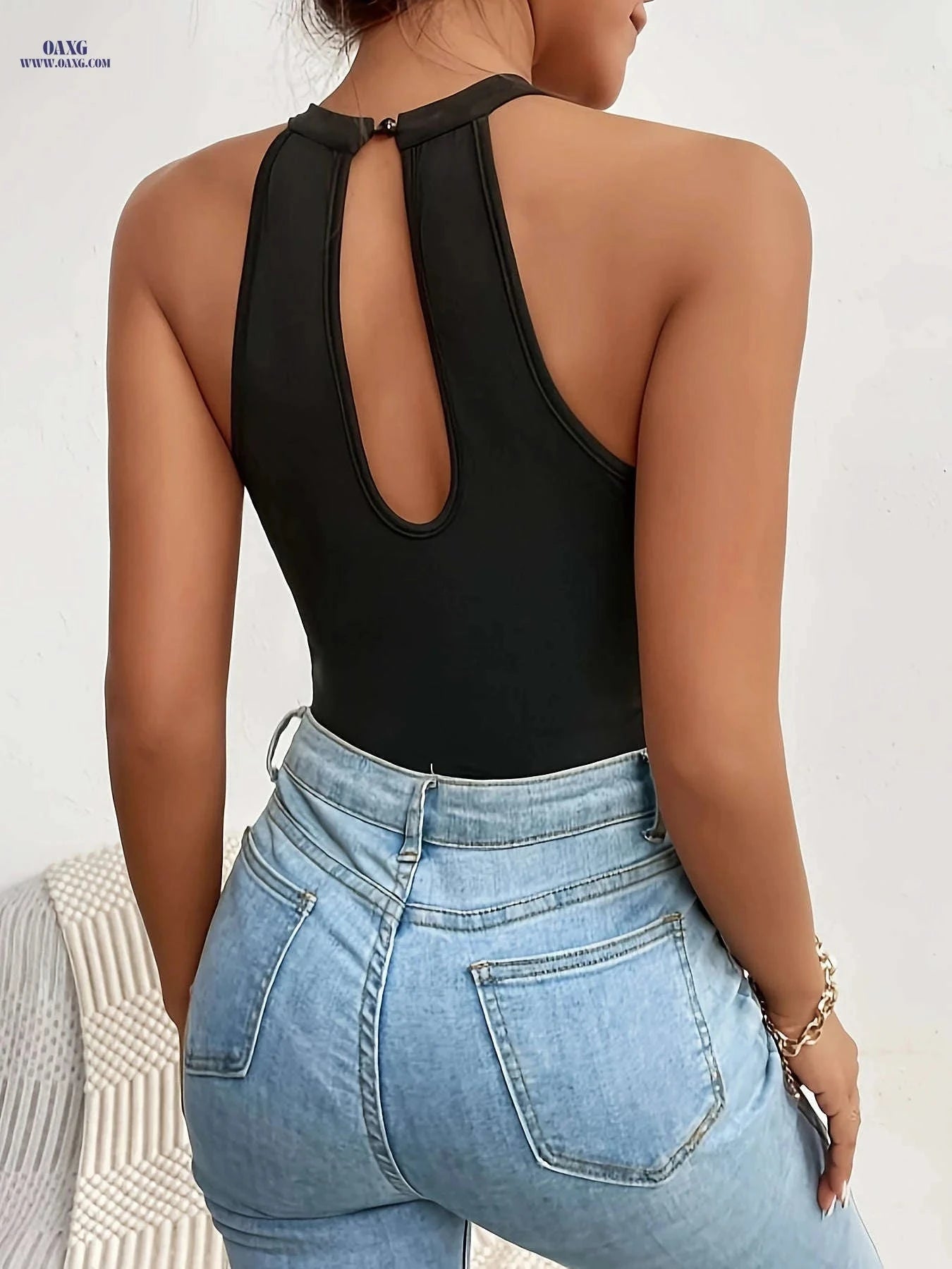 Sexy Mesh Paneled Halter Neck Bodysuit - Micro Elasticity Fit   OAXG Black / S