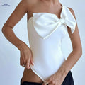 Sexy One-Shoulder Bodysuit - Black Knit with Sparkling Stars Bow   OAXG 