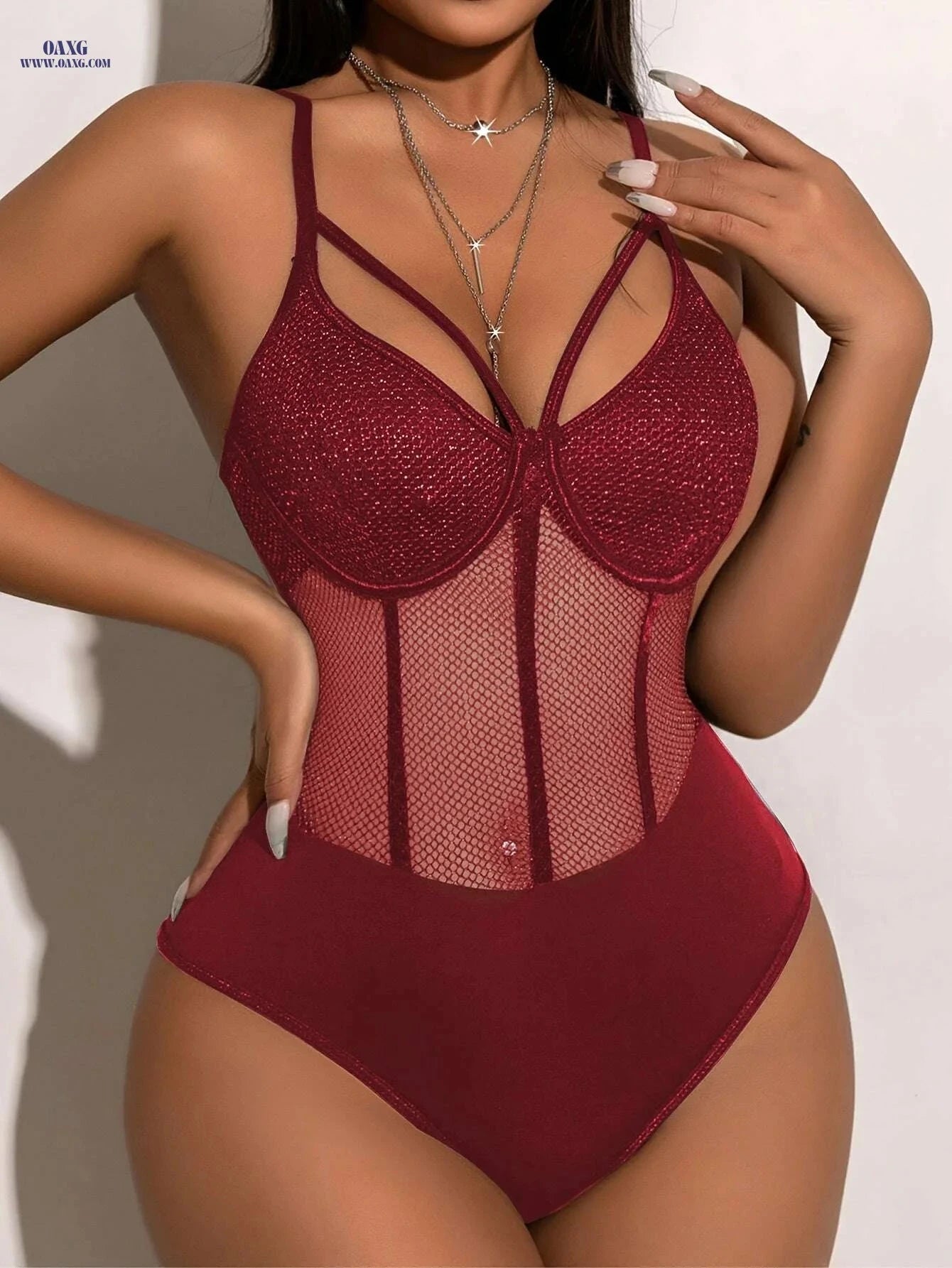 Sexy Red V-Neck Fishbone Corset Bodysuit - Adjustable for Women   OAXG 