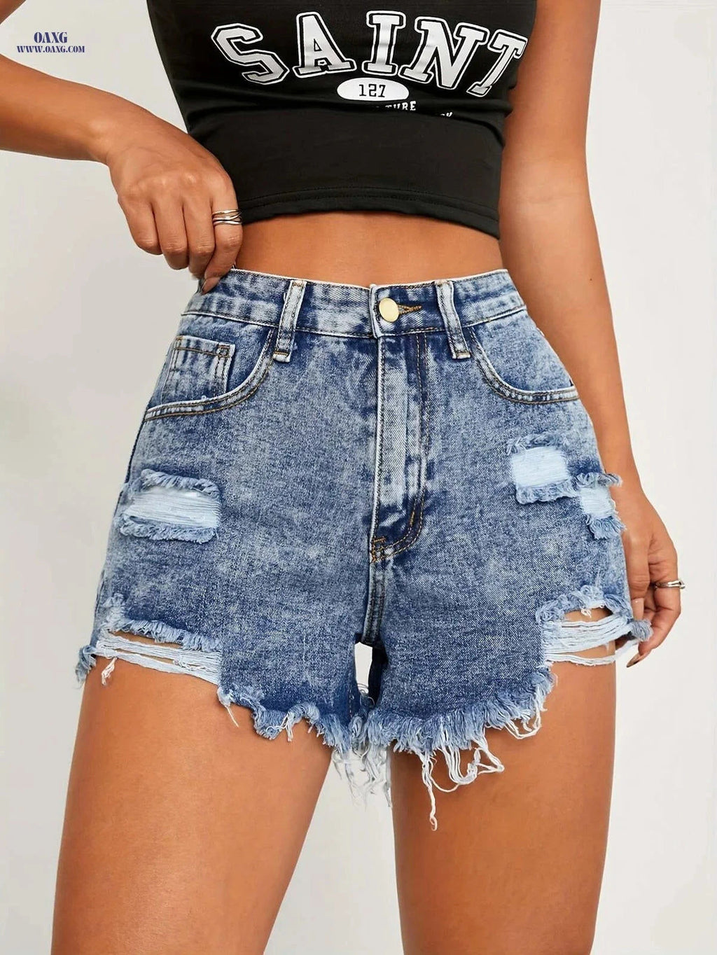 Sexy Ripped Denim Shorts for Women - Casual High Waist Fit   OAXG 