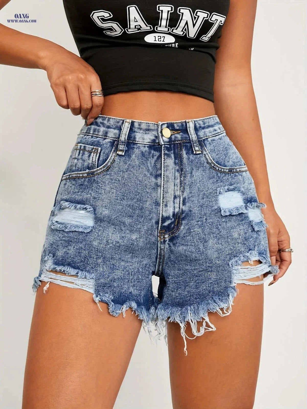 Sexy Ripped Denim Shorts for Women - Casual High Waist Fit   OAXG 
