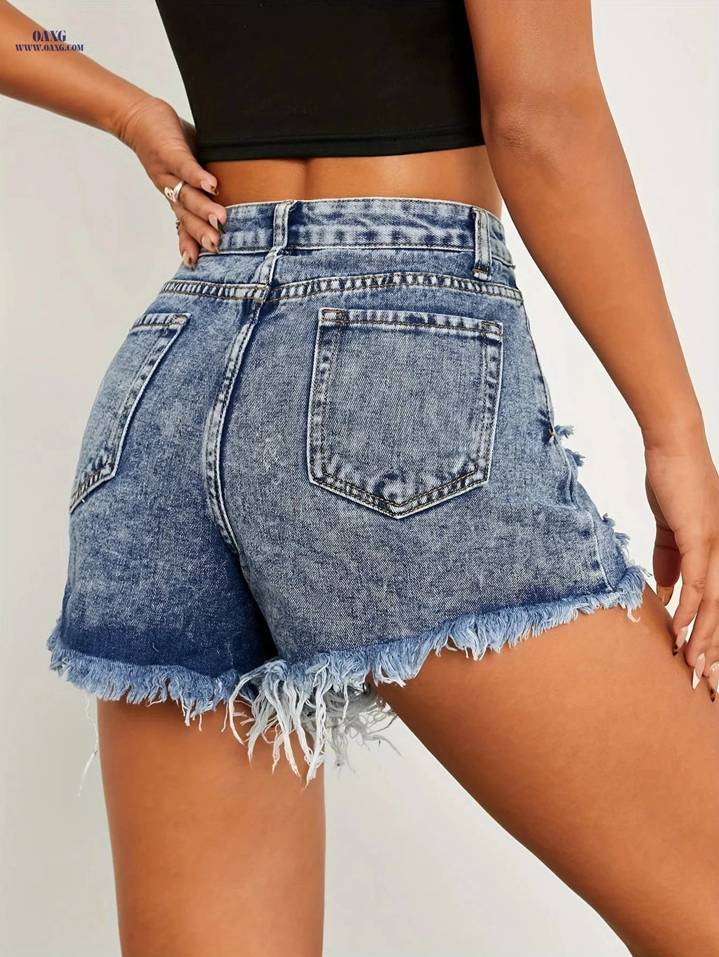 Sexy Ripped Denim Shorts for Women - Casual High Waist Fit   OAXG 