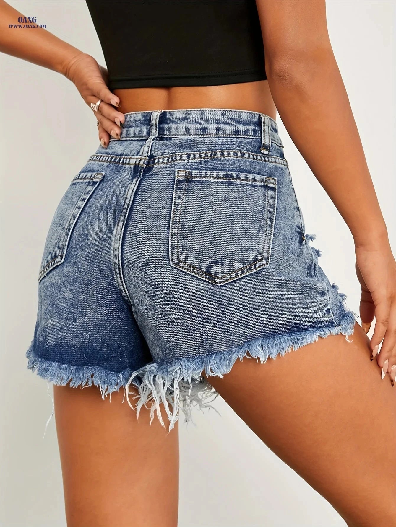 Sexy Ripped Denim Shorts for Women - Casual High Waist Fit   OAXG 