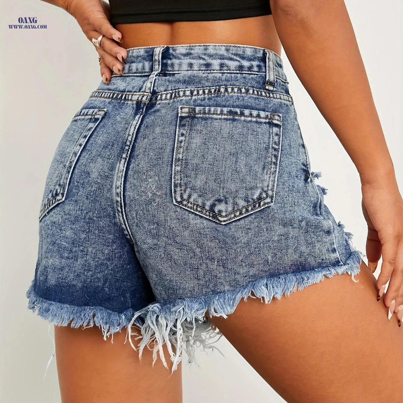 Sexy Ripped Denim Shorts for Women - Casual High Waist Fit   OAXG 