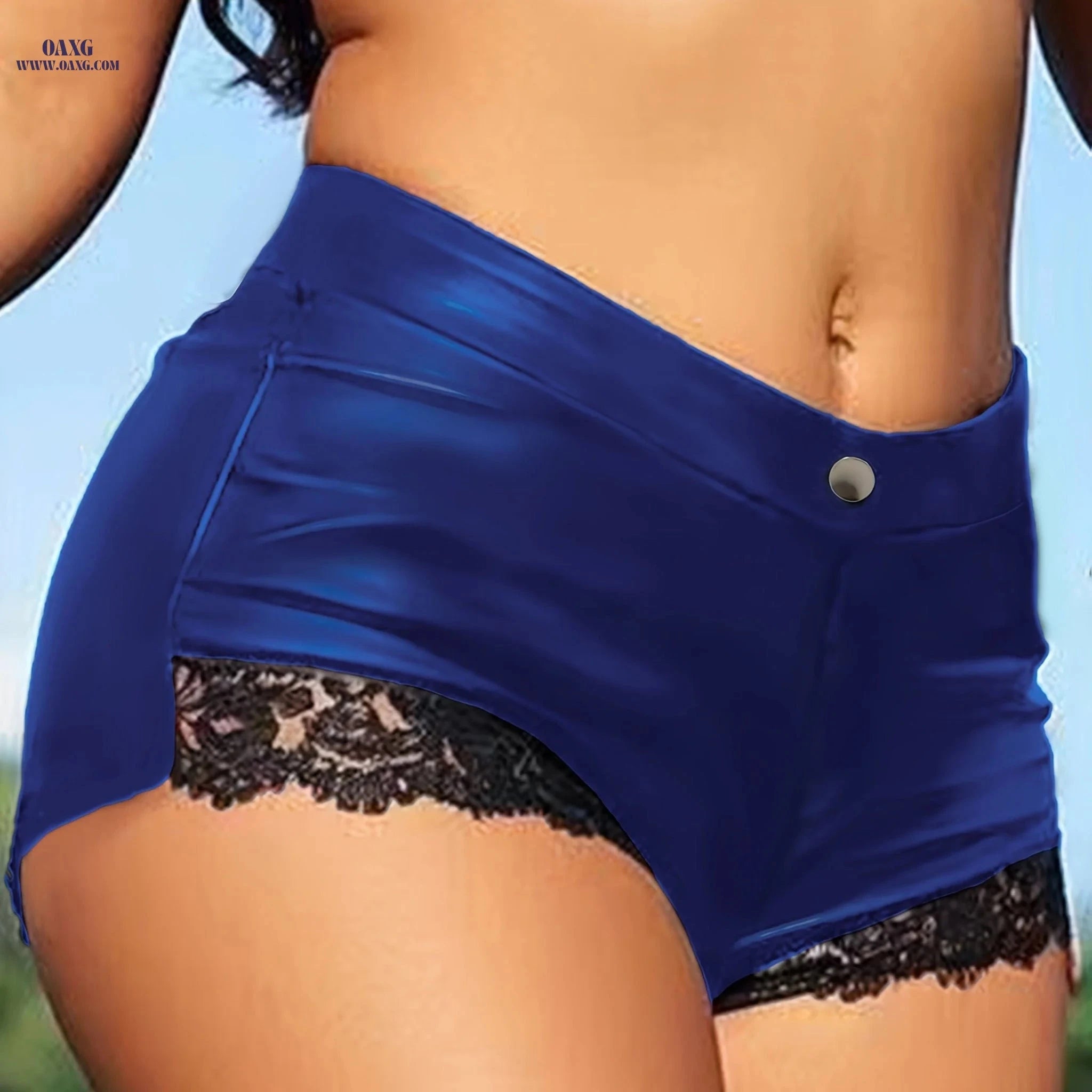 Sexy Solid Black Lace Trim Shorts - 2025 Spring/Summer Fashion   OAXG 
